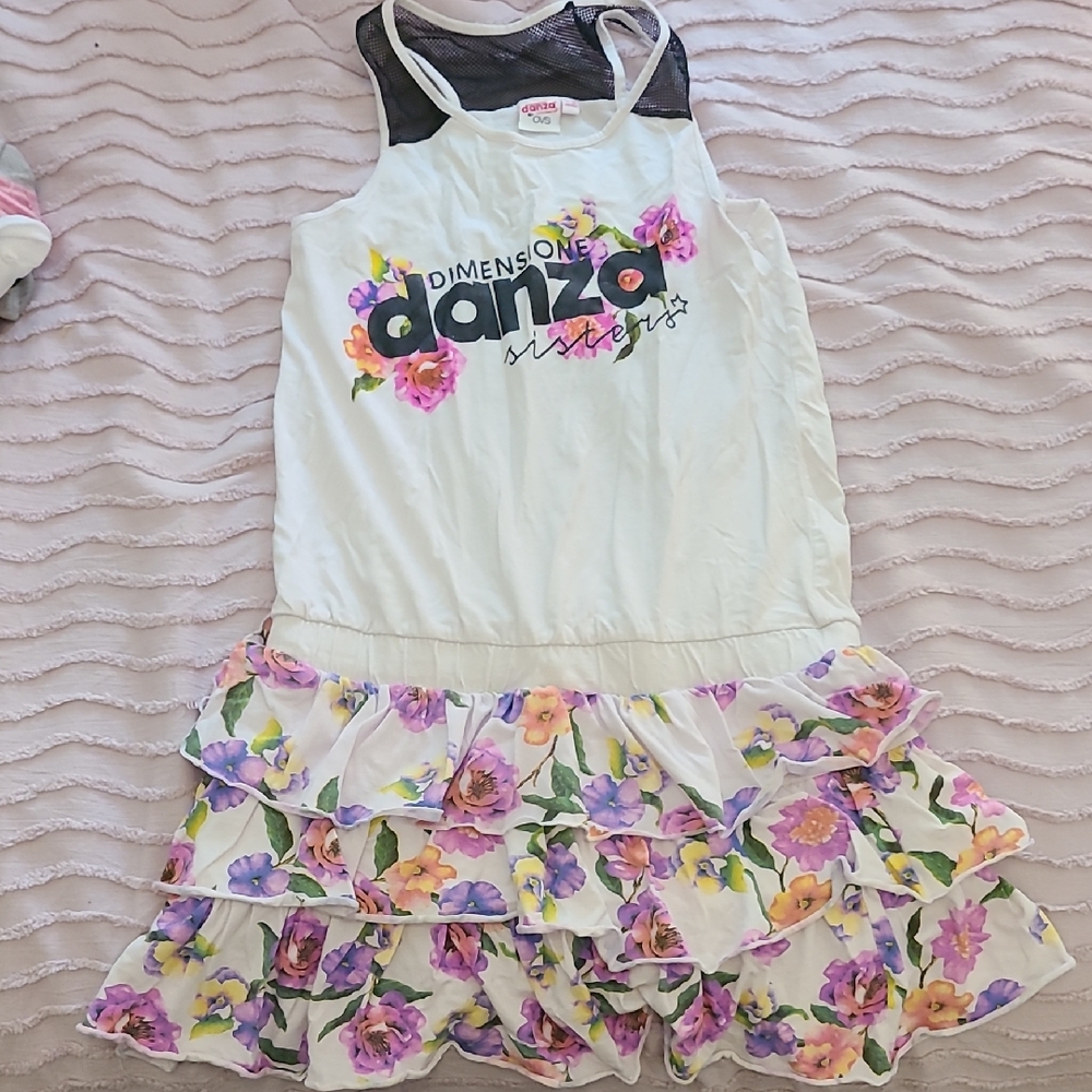Danza Kids Floral Layered Dress - White and Purple